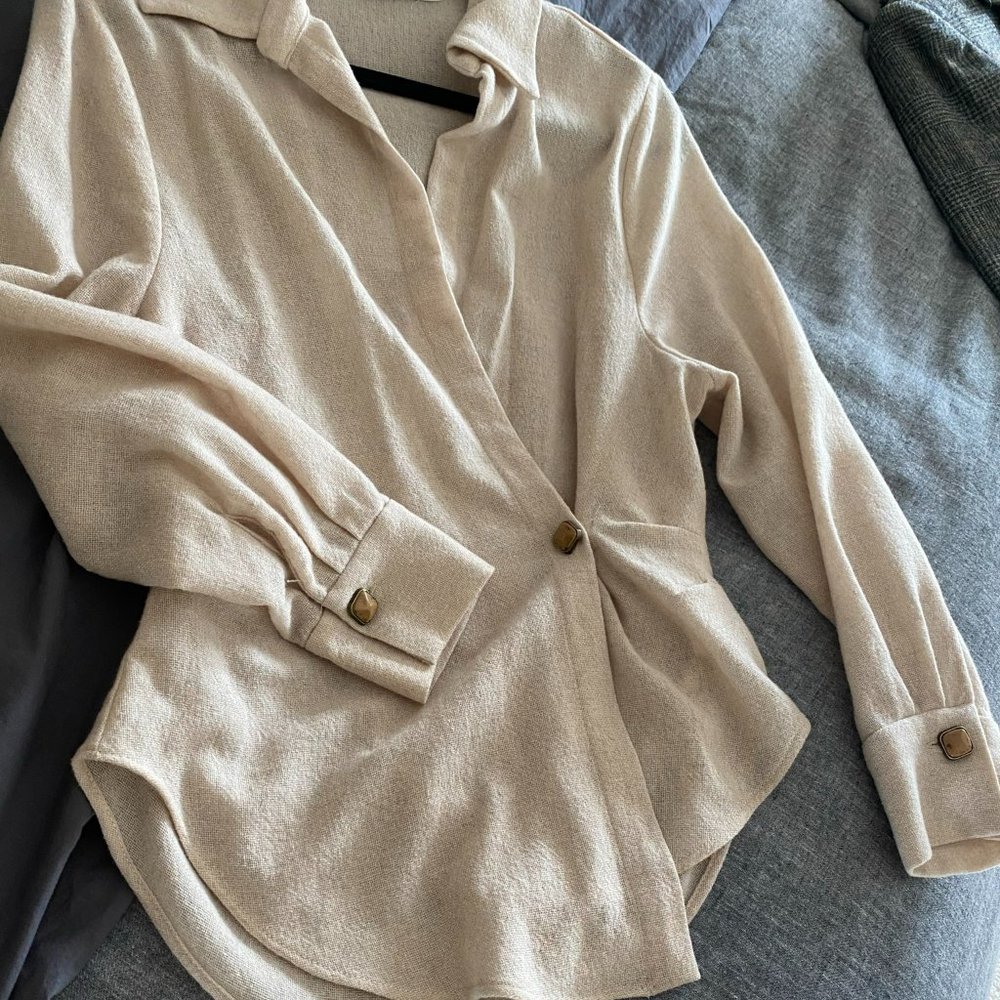 Zara Wool Wrap Top with leather buttons